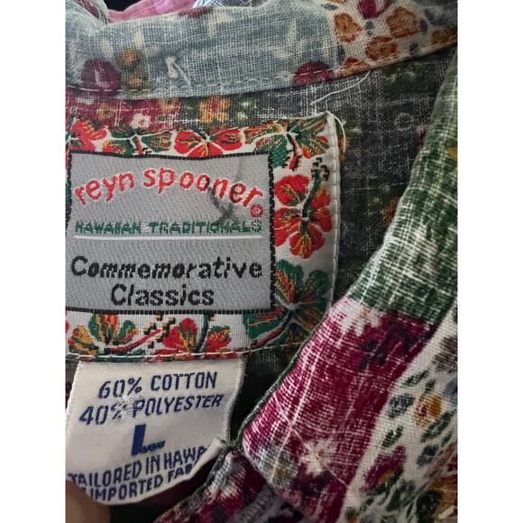 Reyn Spooner Floral Reverse Print Hawaiian Pullover Shirt Large Patchwork USA - Picture 8 of 8